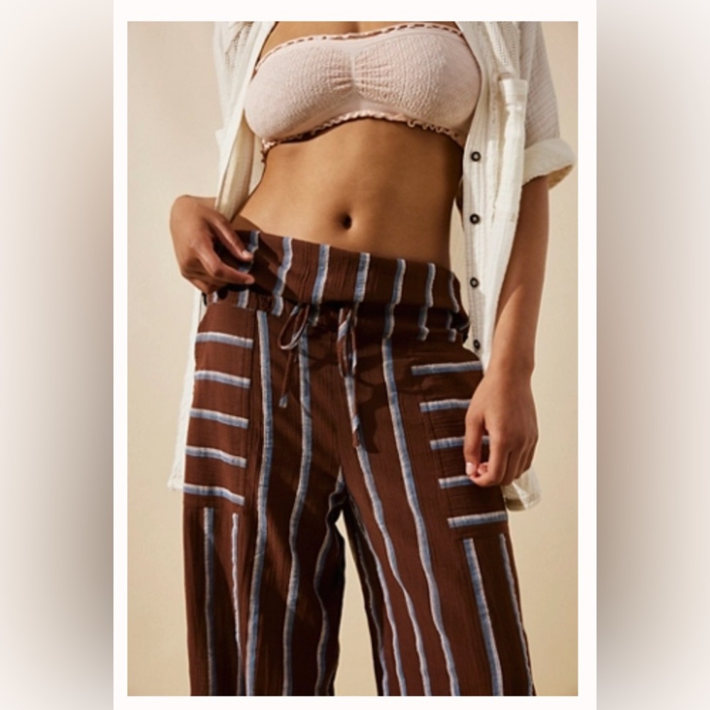 Free People Striped Brown and Blue Pants